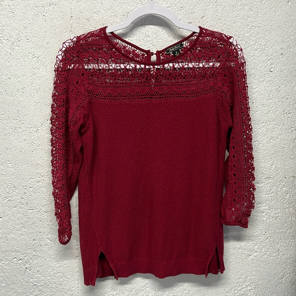 ❤️Lucky brand top burgundy red sweater knit crochet size small
